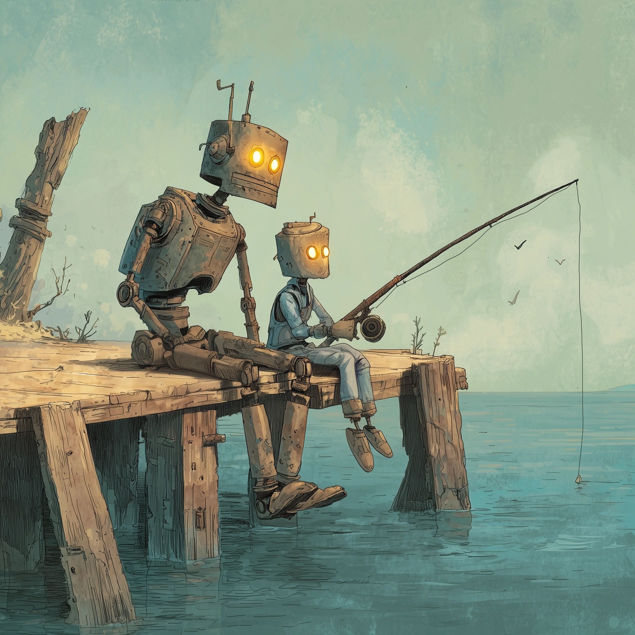 Robot dad teaching robot son — Blue Jacket Tattoo puzzle art