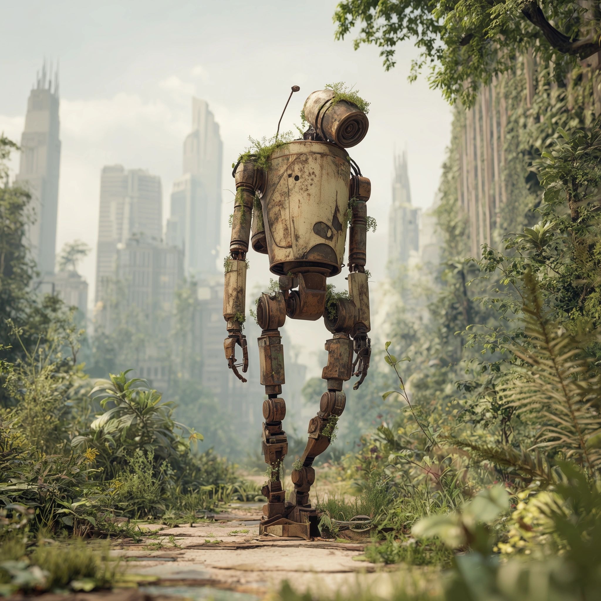 Robot walking through city — Blue Jacket Tattoo puzzle art