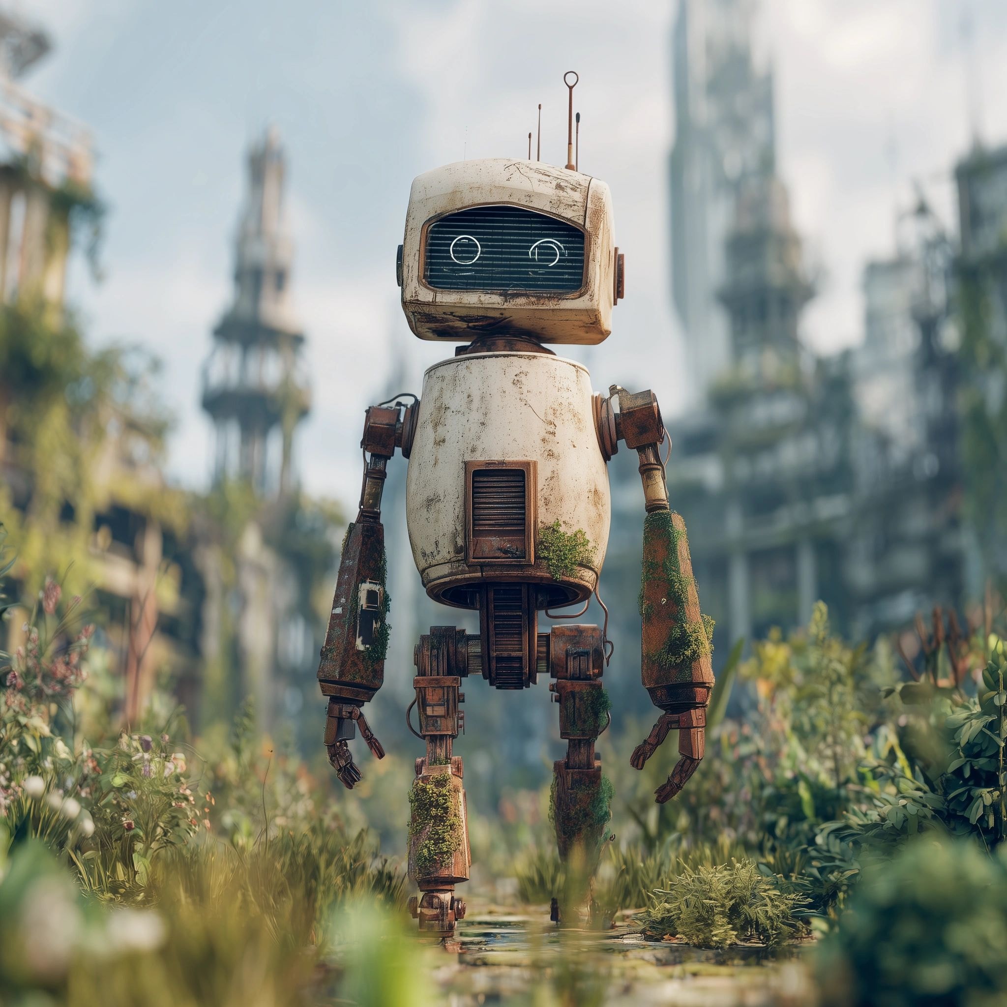 Robot walking through overgrown landscape — Blue Jacket Tattoo puzzle art