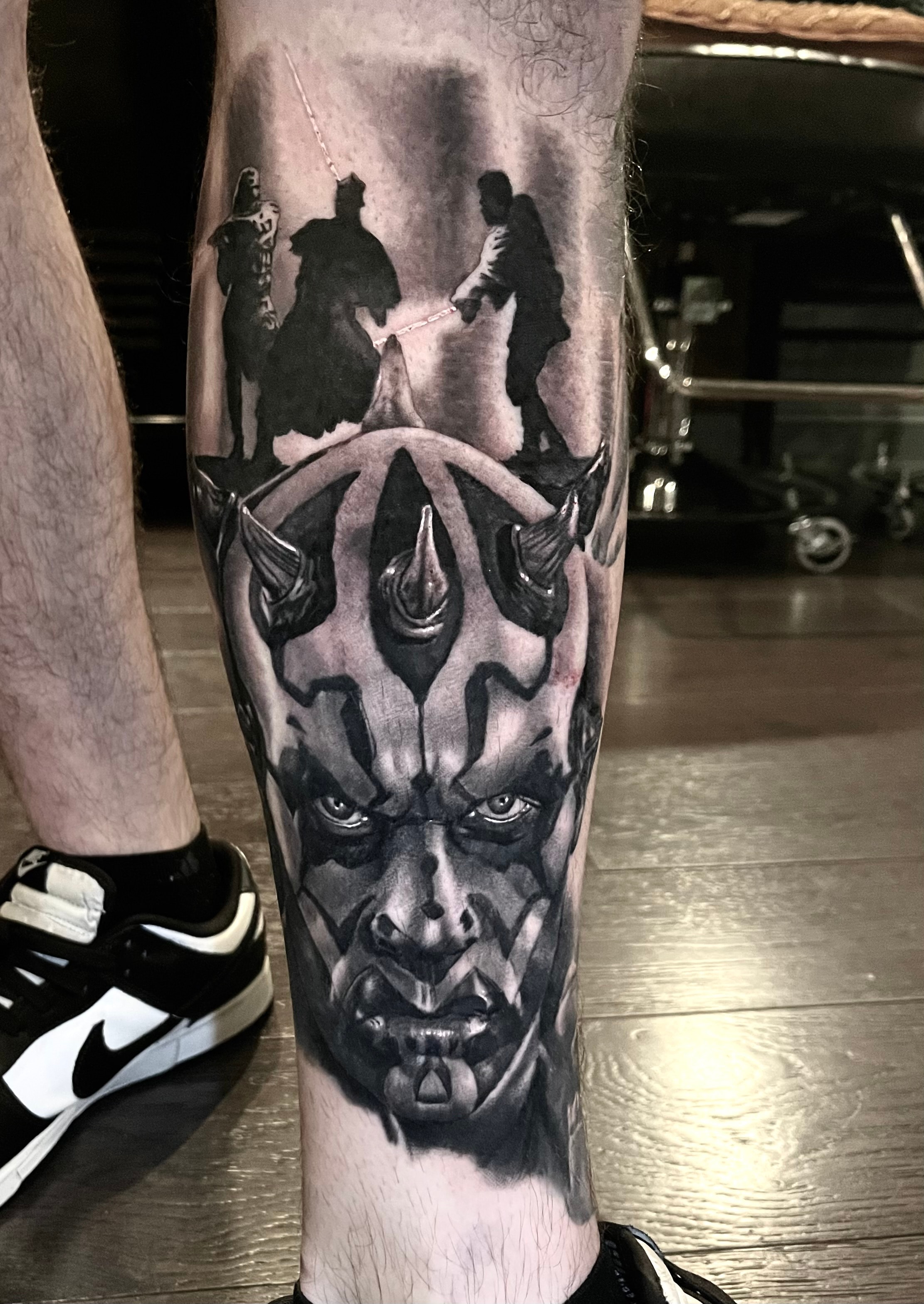 Star Wars Darth Maul leg tattoo by Steve Young