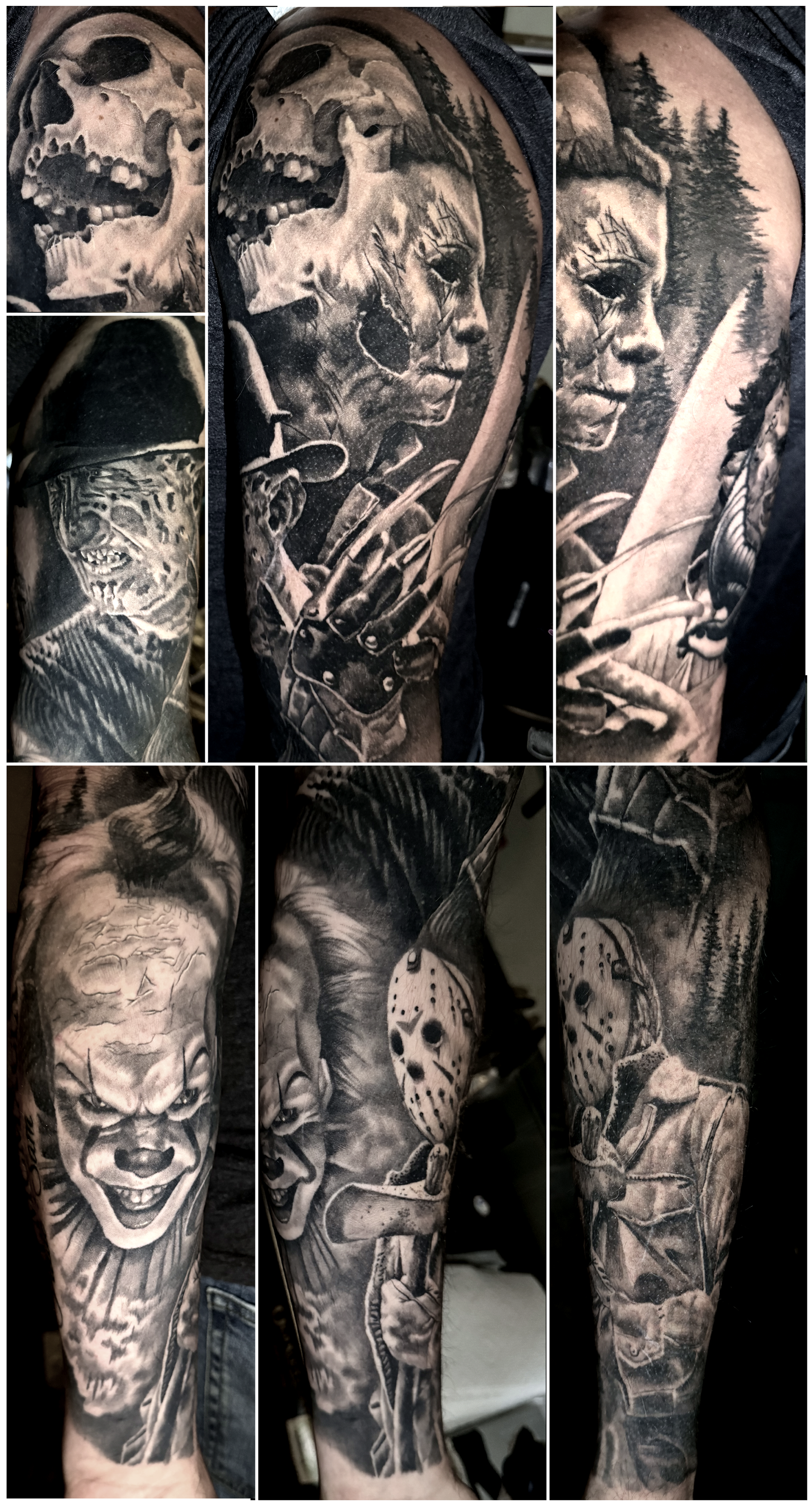 Horror sleeve tattoo by Steve Young
